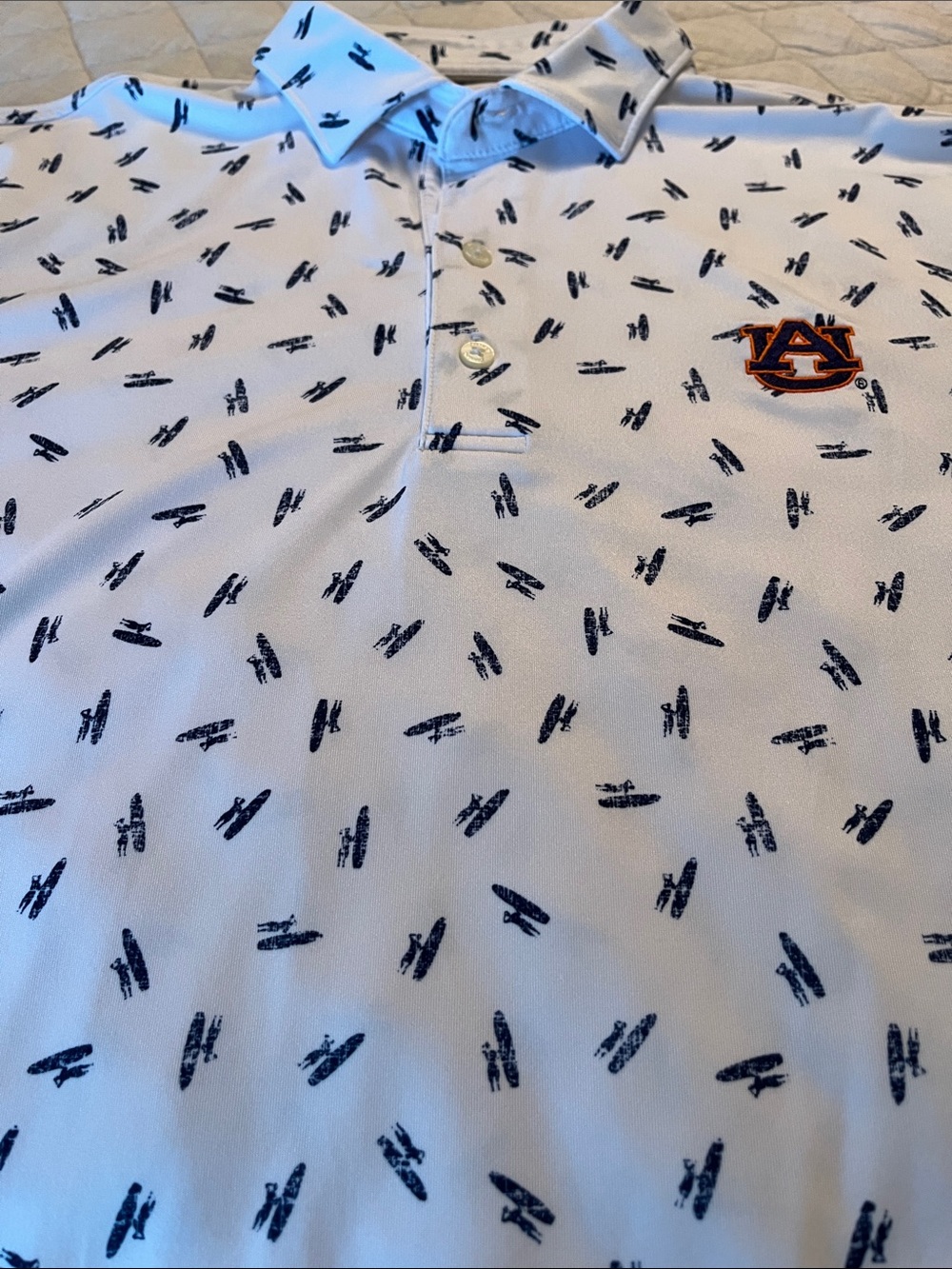 johnnie-O White Polo with Navy Surf Print and Auburn Patch - Picture 2 of 3